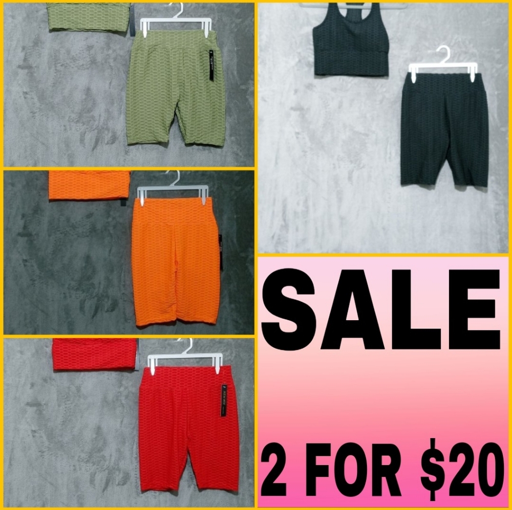 Women's Athletic Shorts Set - Red, Orange, Green And Black